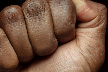 Image showing Texture of human skin. Close up of african-american male body
