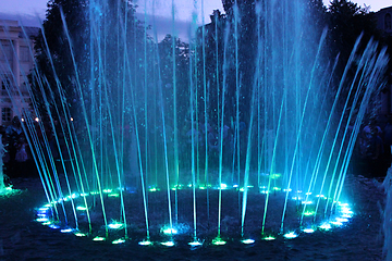 Image showing colored fountains in city park