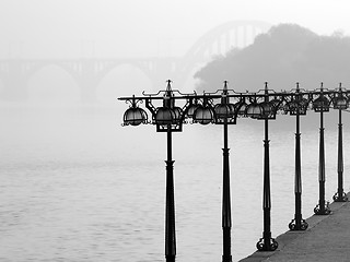 Image showing Foggy promenade on morning