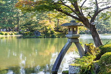 Image showing Traditional Japanese garden and stone lantern