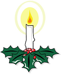 Image showing Christmas Candle and Holly