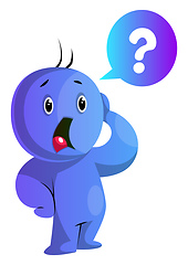 Image showing Blue cartoon caracter worried illustration vector on white backg