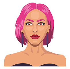 Image showing Girl with short pink hair illustration vector on white backgroun