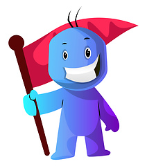 Image showing Blue cartoon caracter with a flag illustration vector on white b