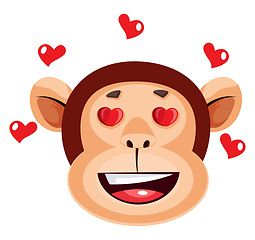 Image showing Monkey happy face with hearts, illustration, vector on white bac