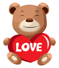 Image showing Brown bear holding heart that says love illustration vector on w