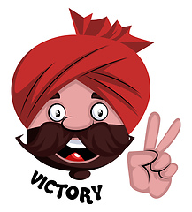 Image showing Man with turban is showing victory sign with hand, illustration,