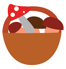 Image showing Basket with mushrooms inside illustration vector on white backgr