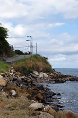 Image showing Dangerous and winding road to beach