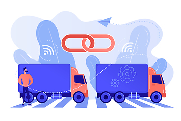 Image showing Truck platooning concept vector illustration.