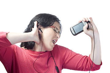 Image showing woman technology mp3 music