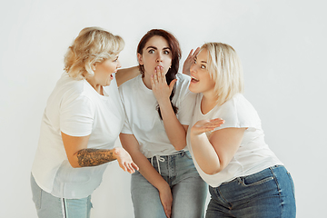 Image showing Young women in casual clothes having fun together. Bodypositive concept.