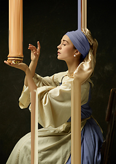 Image showing Medieval young woman as a lady with a pearl earring, creative design, art vision