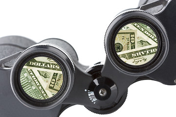 Image showing isolated binoculars with money