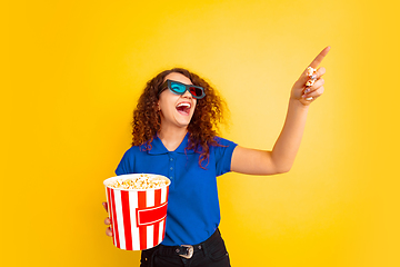 Image showing Caucasian teen\'s girl portrait on yellow background