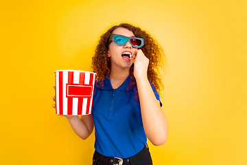 Image showing Caucasian teen\'s girl portrait on yellow background