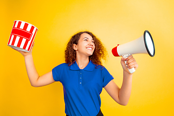 Image showing Caucasian teen\'s girl portrait on yellow background