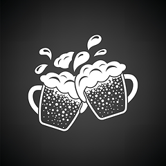 Image showing Two clinking beer mugs with fly off foam icon