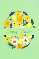 Image showing Happy Easter Abstract Egg Shape with Eggs and Flora
