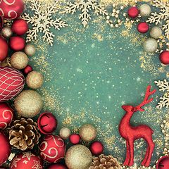 Image showing Christmas Holiday Background with Reindeer and Baubles