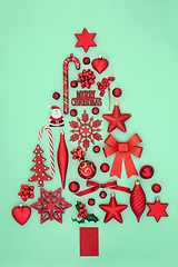 Image showing Christmas Tree Shape with Red Bauble Objects