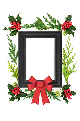 Image showing Christmas Abstract Background with Frame Bow and Flora