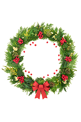 Image showing Abstract Christmas Wreath with European Holly and Flora