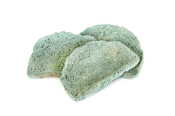 Image showing Three Green Mouldy Bread Slices