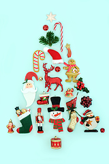 Image showing Christmas Tree Shape with Retro Baubles Food and Flora