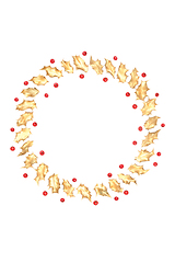 Image showing Christmas Wreath of Gold Holly and Berries