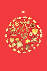 Image showing Abstract Christmas Round Tree Decoration with Gold Objects