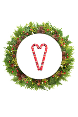 Image showing Christmas Abstract Place Setting with Candy Canes and Greenery