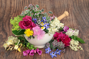 Image showing Fresh Flowers and Herbs for Herbal Medicine Treatments