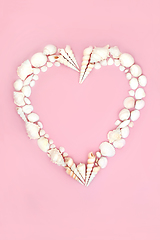 Image showing Heart Shaped Seashell Wreath Minimal Composition