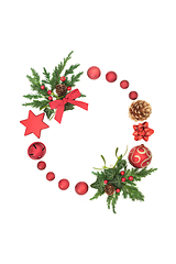 Image showing Festive Christmas Wreath with Decorations and Fauna