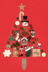 Image showing Christmas Tree Concept Shape with Traditional Symbols 