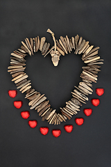 Image showing Happy Valentines with Driftwood Heart and Chocolates