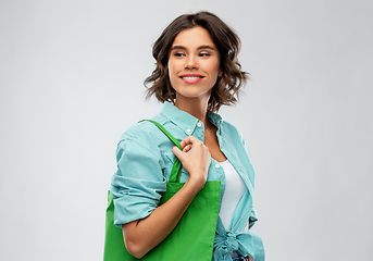 Image showing woman with reusable canvas bag for food shopping