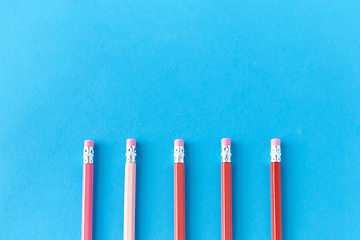 Image showing five lead pencils with eraser on tips