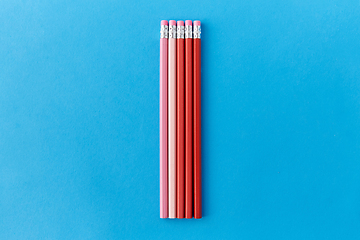 Image showing five lead pencils with eraser on tips