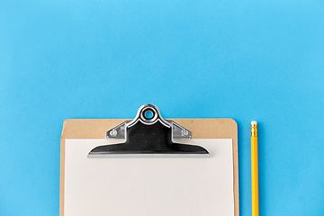 Image showing clipboard with white paper sheet and pencil