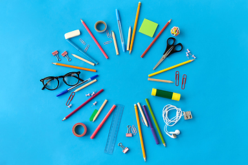 Image showing stationery or school supplies on blue background