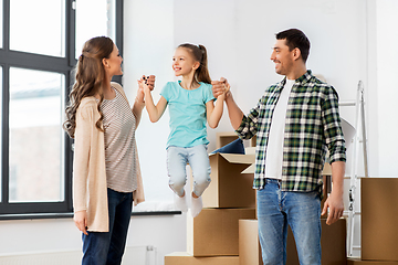 Image showing happy family with child moving to new home