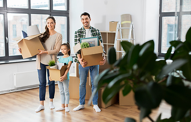 Image showing happy family with child moving to new home