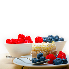 Image showing fresh raspberry and blueberry cake