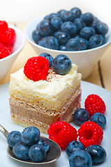 Image showing fresh raspberry and blueberry cake