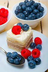 Image showing fresh raspberry and blueberry cake