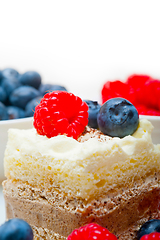 Image showing fresh raspberry and blueberry cake