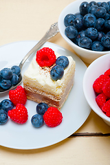 Image showing fresh raspberry and blueberry cake