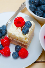 Image showing fresh raspberry and blueberry cake